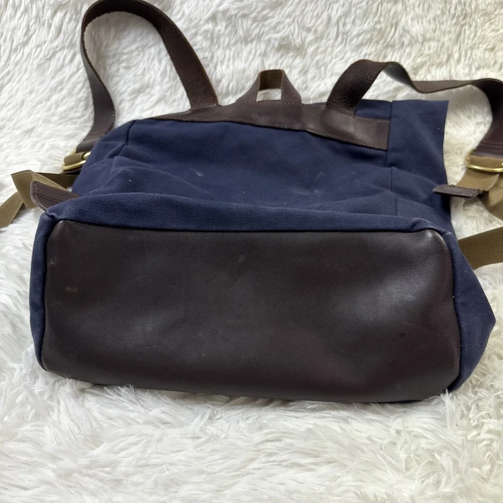 Esperos Soho Rolltop Backpack Navy Canvas Leather Straps USA Made‎ Laptop Bag
